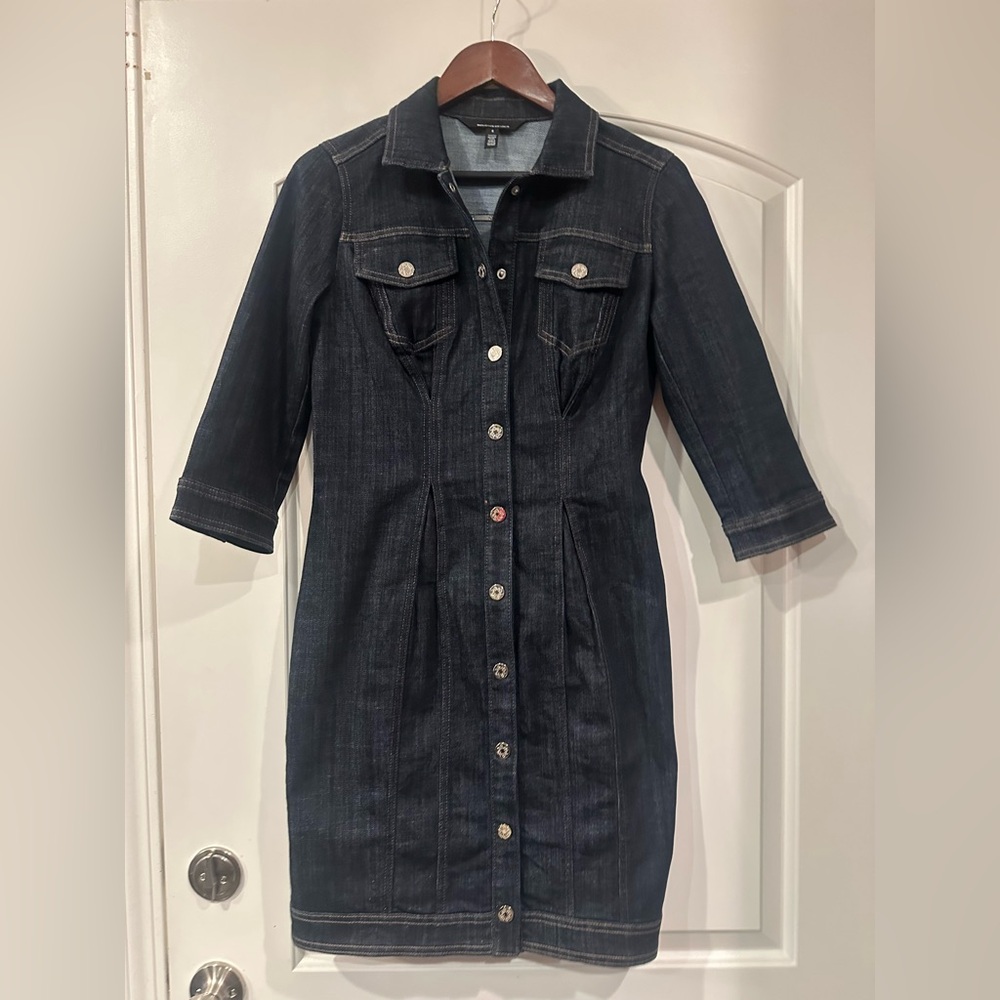 White House Black Market WHBM Dark Denim Long Sleeve Dress Shacket